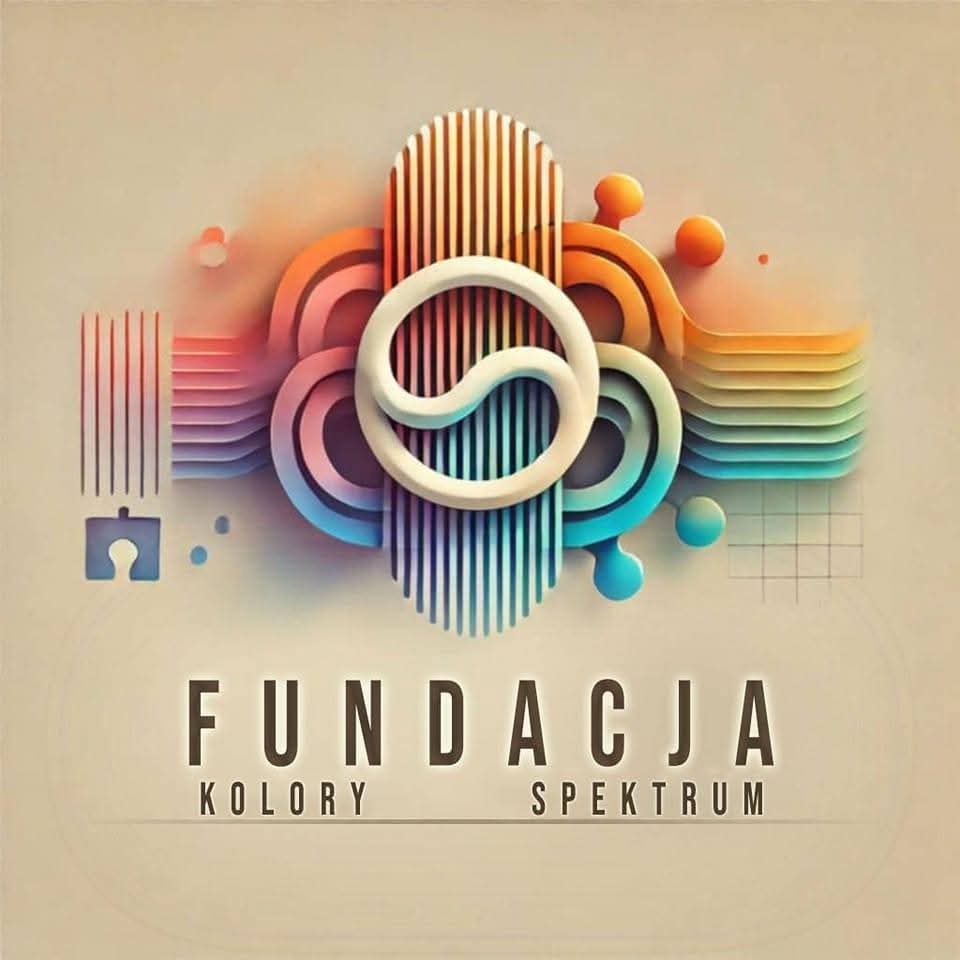 Logo Fundacji Kolory Spektrum – wielobarwna, przestrzenna grafika z nazwą organizacji.